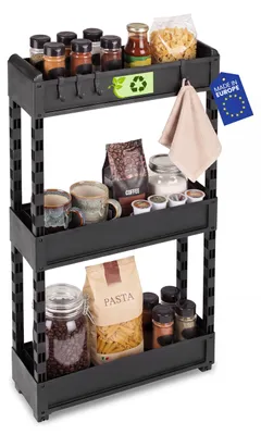 Platzsparender Rollwagen, 3 Ebenen, schwarz, 40x13x79,7 cm