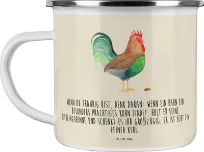 Produktbild von Mr. & Mrs. Panda Teetasse Hahn Korn - Vintage - Geschenk, Bauernhof, becher emaille, Pott, Kaffeepott, Campingbecher, Teebecher, Natur, Eier, Henne