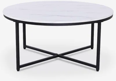 Immagine prodotto di Tavolo da soggiorno moderno rotondo 90cm in metallo effetto marmo Sulley+ - Nero