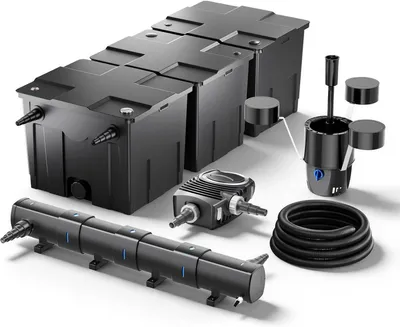 Image de Kit de filtration pour étang biologique de 90 000 litres, lampe UV de 72W, pompe de 80W, tuyau de 25 mètres et écumeur de surface