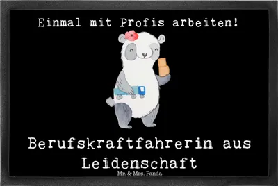 Produktbild von Mr. & Mrs. Panda Gummi-Fußmatte Berufskraftfahrerin Leidenschaft 40 x 60 cm - Schwarz - Geschenk, Schmutzfangmatte, Bodenvorleger, fußmatte, Türvorleger, Schmutzmatte