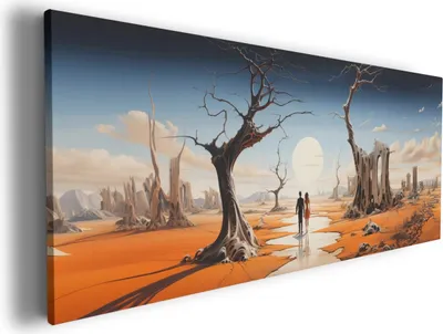 Produktbild von Wallario Premium Leinwandbild Wüstenwanderer in Größe 80 x 200 cm
