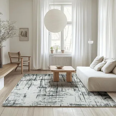 Image de Tapis à poils courts, motif abstrait, 160 x 200 cm, idéal pour le salon et la chambre
