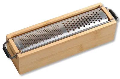 Parmesanreibe aus Bambus und Edelstahl, 25 x 6,2 x 5,6 cm