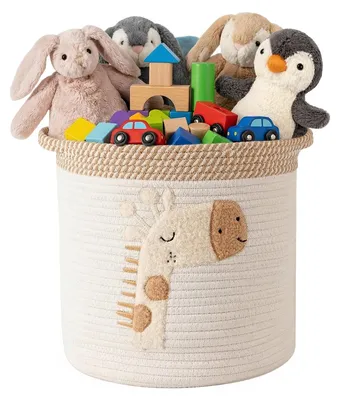 Image de Paniers de rangement avec poignées pour la chambre d'enfant, en corde de coton, parfaits pour une étagère, dans la salle de bains, dans la chambre de bébé ou pour ranger les jouets, 30,5 x 30,5 cm.
