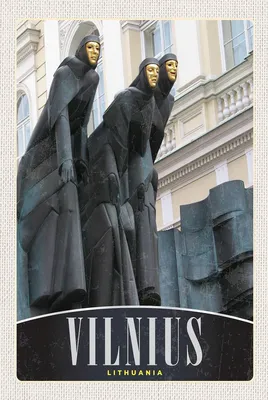 Produktbild von vianmo Holzschild 18x12 cm Vilnius Litauen Skulptur Europa Bildmotiv Reisemotiv Abenteuer Reisen