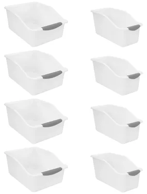 Obrázek produktu pro Omgoods - 8 kusů plastových úložných boxů - Bílé organizéry s madlem, vhodné do koupelny a kuchyně