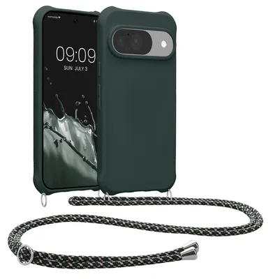 Produktbild von kwmobile Hülle mit Kordel für Google Pixel 10 / Pixel 10 Pro - TPU Silikon Handyhülle mit abnehmbarer Kordel, Necklace Case in Moosgrün