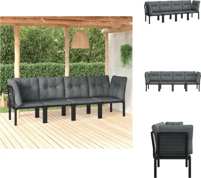 Produktbild von vidaXL 4-tlg. Garten-Lounge-Set Schwarz und Grau Poly Rattan - Gartensofaelemente