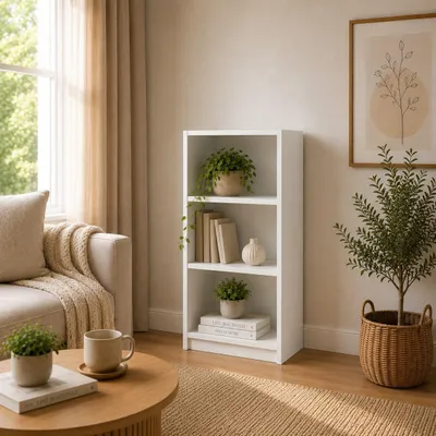 Image de Bibliothèque Intar 50 x 31 x 113 cm, 3 étagères, meuble sur pied, étagères de rangement et de présentation pour le salon et le bureau à domicile, blanc