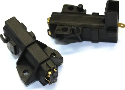 Two black carbon brush holders for an appliance are shown on a white background.