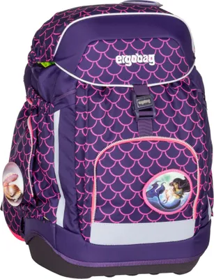 A purple and pink mermaid-themed ergobag school backpack.