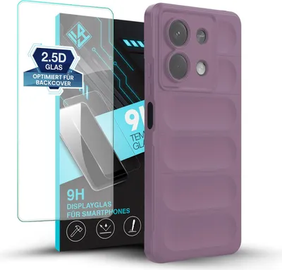 Produktbild von Handy Hülle für Xiaomi Redmi Note 13 5G mit 9H Displayglas Displayschutz Plus Grip Case Cover Schutzhülle Softgrip Farbe: Violett
