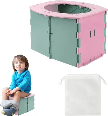 Image de Pot mobile de voyage | Siège de toilette pliable pour enfants | Pot portable rose | Convient aux enfants de 12 à 36 mois