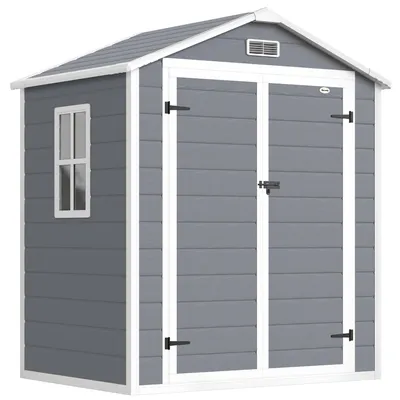 Produktbild von Metall-Gartenschuppen, abschließbar, Doppeltür, Fenster, Aluminiumrahmen, 1,80 x 1,30 x 2,10 m, Grau