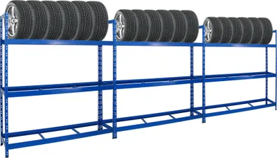 Produktbild von Mega Deal | 3x Reifenregal Tiger XL | HxBxT 200x180x45 cm | 300kg Fachlast | bis zu 63 Reifen | Blau