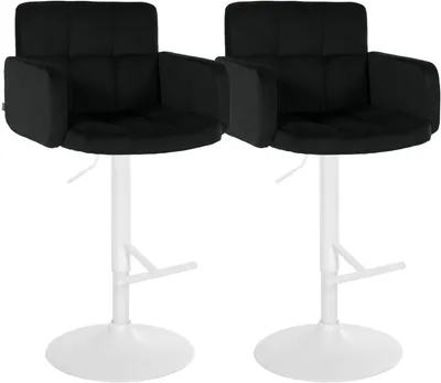 Produktbild von CLP 2er Set Barhocker Los Angeles Samtbezug höhenverstellbar drehbar bis 150 kg | Farbe schwarz Gestell Farbe weiß