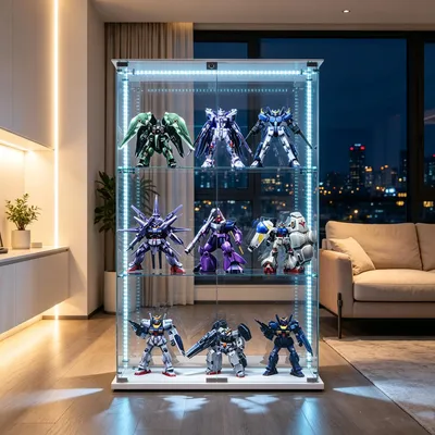 Produktbild von INONEFT Glasvitrine Standvitrine,Glasvitrine Stehend mit Led,3 Lagen Glas Holz Glas Vitrine Vitrinenschrank 2 TüR und Schloss,Weiß,123.3x78.5x35cm
