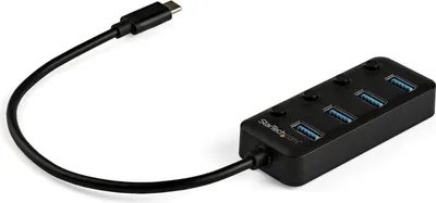 Produktbild von StarTech.com 4-Port Bus-betriebener USB C Hub mit Einzelschaltern pro Port, USB 3.0 (5Gbps) Hub mit Netzteil, Desktop-Laptop USB-C auf USB-A Splitter, USB 3.2 Gen 1 (3.1 Gen 1) Type-C, USB 3.2 Gen 1 (3.1 Gen 1) Type-A, 5000 Mbit/s, Schwarz, Kunststoff, Leistung