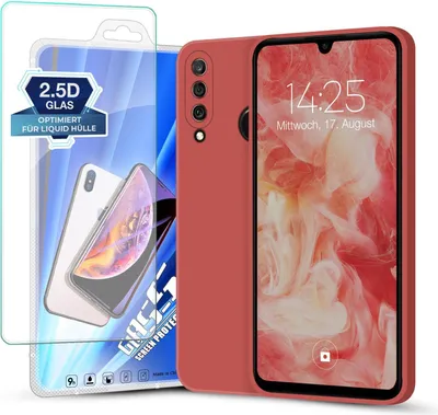 Produktbild von Hülle für Huawei P30 Lite mit 9H Displayglas Displayschutz Plus Case Cover Bumper Silikon Softgrip Schutzhülle Farbe: Rot