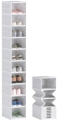 Produktbild von HOMCOM Schuhboxen Stapelbare, Faltbar 10 Stück Schuh-Organizer mit Türen Weiß