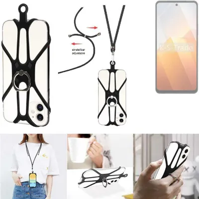 Produktbild von K-S-Trade 3in1 Handykette Handyband Handykordel Halsband Smartphone-Ring Handy-Ring kompatibel mit Vivo Y100t Fingerhalterung Handyring Tischständer
