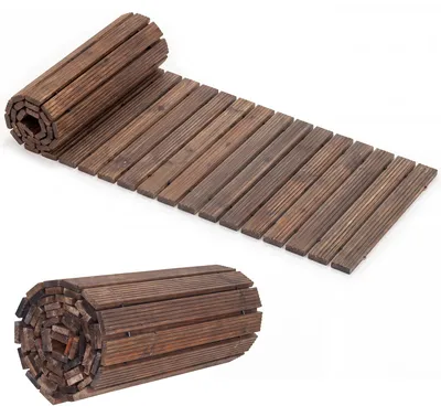 Produktbild von KOMFOTTEU Rollweg Holz, Gartenweg mit rutschfester Oberfläche, ausrollbarer Outdoor Holzweg, wetterfester Gartentritt, tragbarer Gehweg für Garten, Terrasse, Rasen, Strand, Hochzeit, Party, 367 x 55 cm