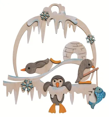 Produktbild von Drechslerei Kuhnert Bastelset - Fensterbild - Pinguine - aus Holz gefertigt - ca. 19x21 cm - Bemalbar