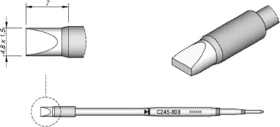 Produktbild von JBC Lötspitze Serie C245 Meißelform, C245808/4,8 x 1,5 mm, gerade, 20 mm länger C245808