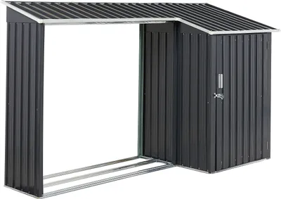 Produktbild von BELIANI Gerätehaus Grau Metall Stahl-Trapezblech 270 cm mit Holzlager Tür Pultdach Geräteschuppen Modern Garten Terrasse Outdoor Außenbereich
