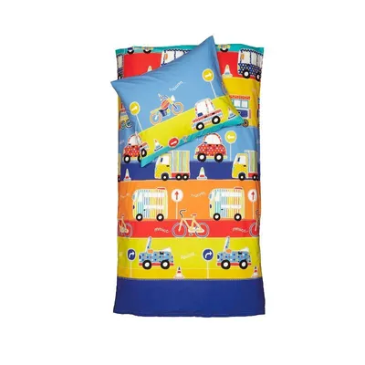 Obrázek produktu pro SCANquilt povlečení FINO DESIGN traffic modropestrá 100% dlouhovlákná česaná bavlna 140 x 200/70 x 90 cm