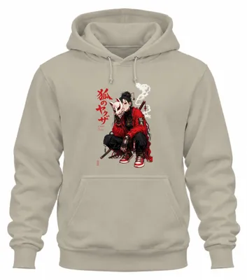 Produktbild von Kitsune no Yakuza Anime Girl Katana Japan Y2K Manga Style Hoodie Kapuzenpullover, Natur, XXL