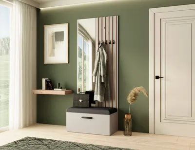 Produktbild von Garderobe MARGARET II , Farbe: Kaschmir + Artisan Lamellen + Schwarz, mit Spiegel