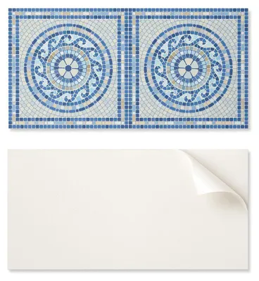 Produktbild von Montagefertige Vinylplatte mit dekorativem Mosaikdruck, 100 x 50 cm, in Himmelblautönen