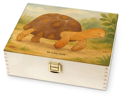 Produktbild von Mr. & Mrs. Panda Tee Box Schildkröte Marschieren Design - Weiß - Geschenk, Urlaub, holzkiste, Teeschachtel, Lieblingsmensch, Neustart, Schildkröten, Holz Teebox