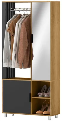 Immagine prodotto di Armadio con specchio e appendiabiti | Colore: nero, marrone | Dimensioni: 80x30x175 cm