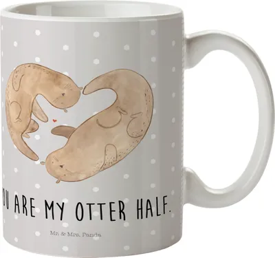 Produktbild von Mr. & Mrs. Panda Camping Tasse Otter Herz - Grau Pastell - Geschenk, Pott, Kinderbecher, Gemeinsames Leben, Liebe, Kunststoffbecher, Plastikbecher, Schulkind