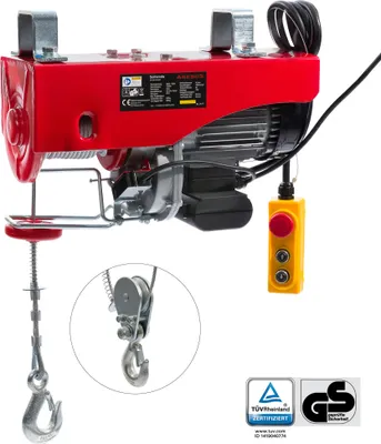 Produktbild von AREBOS Elektrische Seilwinde 1000W | 500–1000 kg | 12 m Hubhöhe | Fernbedienung