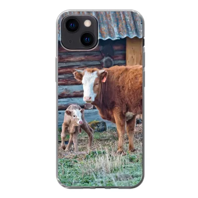 Produktbild von MuchoWow® Handyhülle Schutzhülle Hülle für iPhone 13 mini Kuh - Stall - Gras - Kalb Silikon Softcase Handy Hülle - Softcase