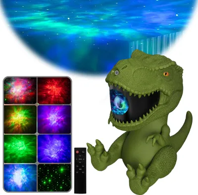 Obrázek produktu pro Projektor hvězdné oblohy otočný o 360°, dinosauří noční světlo stmívatelné mlhavé hvězdné režimy nastavitelná rychlost časovače, Deco Mood Light Child Green
