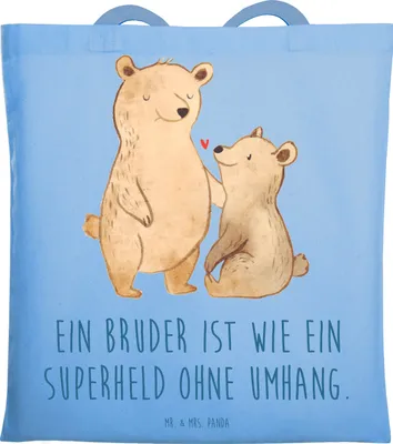 Produktbild von Mr. & Mrs. Panda Uni Tasche Bruder Superheld - Sky Blue - Geschenk, Bedanken, Shopping, Geschenkidee, umhängebeutel, Jutebeutel, herzerwärmend, Wertschätzung, Tote Bag
