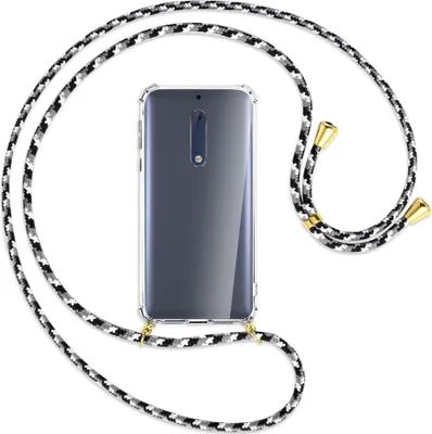 Produktbild von Handykette Backcover-Schutzhülle mit Band (Metall goldfarben) für Nokia 5 - schwarz/grau/weiß