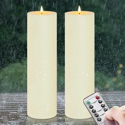 Zdjęcie produktu dla Świece LED sterowane pilotem – 10 x 35 cm – z timerem, zasilane bateryjnie – migoczące, białe osłony z tworzywa sztucznego – wodoodporne, na zewnątrz – trwałe, wysokiej jakości świece – zestaw 2 sztuk