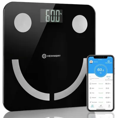 Produktbild von Waage Körperfettwaage Körperanalysewaage Personenwaage mit Bluetooth APP und wiederaufladbarem USB Akku digital HEIMWERT