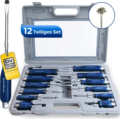 Produktbild von MONZANA® Schraubendreher Set 12 tlg. inkl. Koffer Chrom-Vanadium-Stahl Werkzeugset Schraubenzieher Satz Schlitz Kreuz
