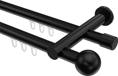 Produktbild von Interdeco Innenlaufstange / Gardinenstange mit Innenlauf Schwarz, Typ Platon Luino (Kugel), 20 mm Ø 2-läufig, 420 cm