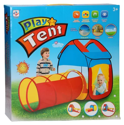Produktbild von Spielzelt mit Tunnel Kinderspielzeug rot gelb blau Polyester
