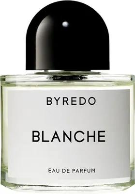 A product shot of a Byredo Blanche Eau de Parfum bottle.