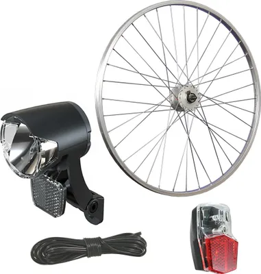 Produktbild von 28 Zoll Fahrrad Vorderrad mit Shimano Nabendynamo LED Lichtset Schutzblechmontage