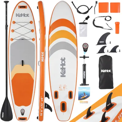 Produktbild von KEHOT SUP Board 10'6'' Aufblasbar, Stand Up Paddle Board Set mit Paddel, Pumpe, Rucksack & Finnen, 322x80x15,5 cm, Drop Stitch Surfboard für Anfänger